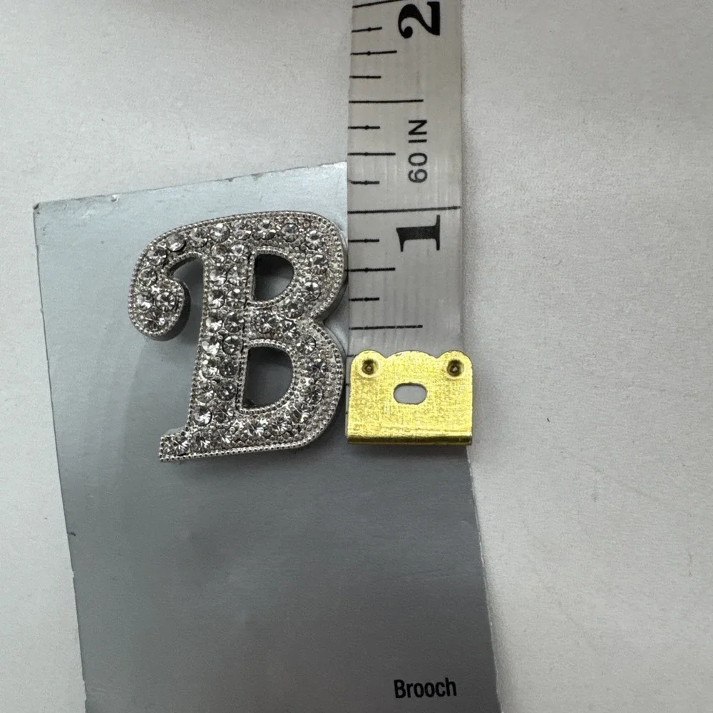 Silver Initial Lapel Rhinestone Brooch Lapel Pin 1